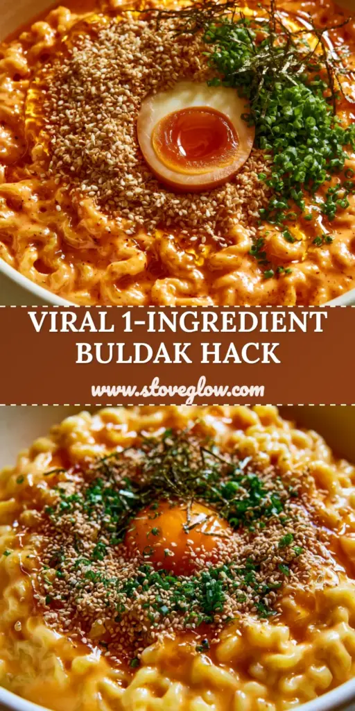 A gourmet bowl of Buldak Carbonara with a shimmering honey glaze, a jammy egg, and fresh scallions in a matte ceramic bowl.