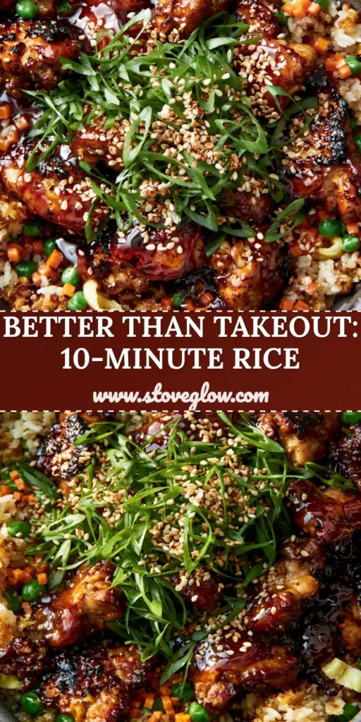 A close-up vertical shot of Japanese BBQ Chicken Fried Rice in a dark charcoal bowl, featuring glistening mahogany chicken and bright green scallions.